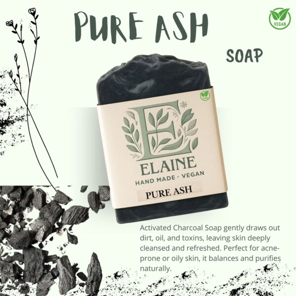 elaine pure ash charcoal soap – handmade vegan detox bar